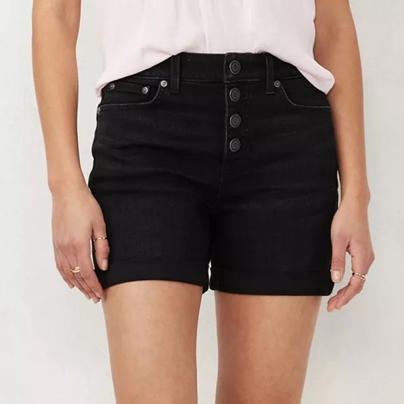 LC Lauren Conrad Women’s High Rise Cuffed Denim Shorts Size 2 Button Fly Stretch - Picture 1 of 9